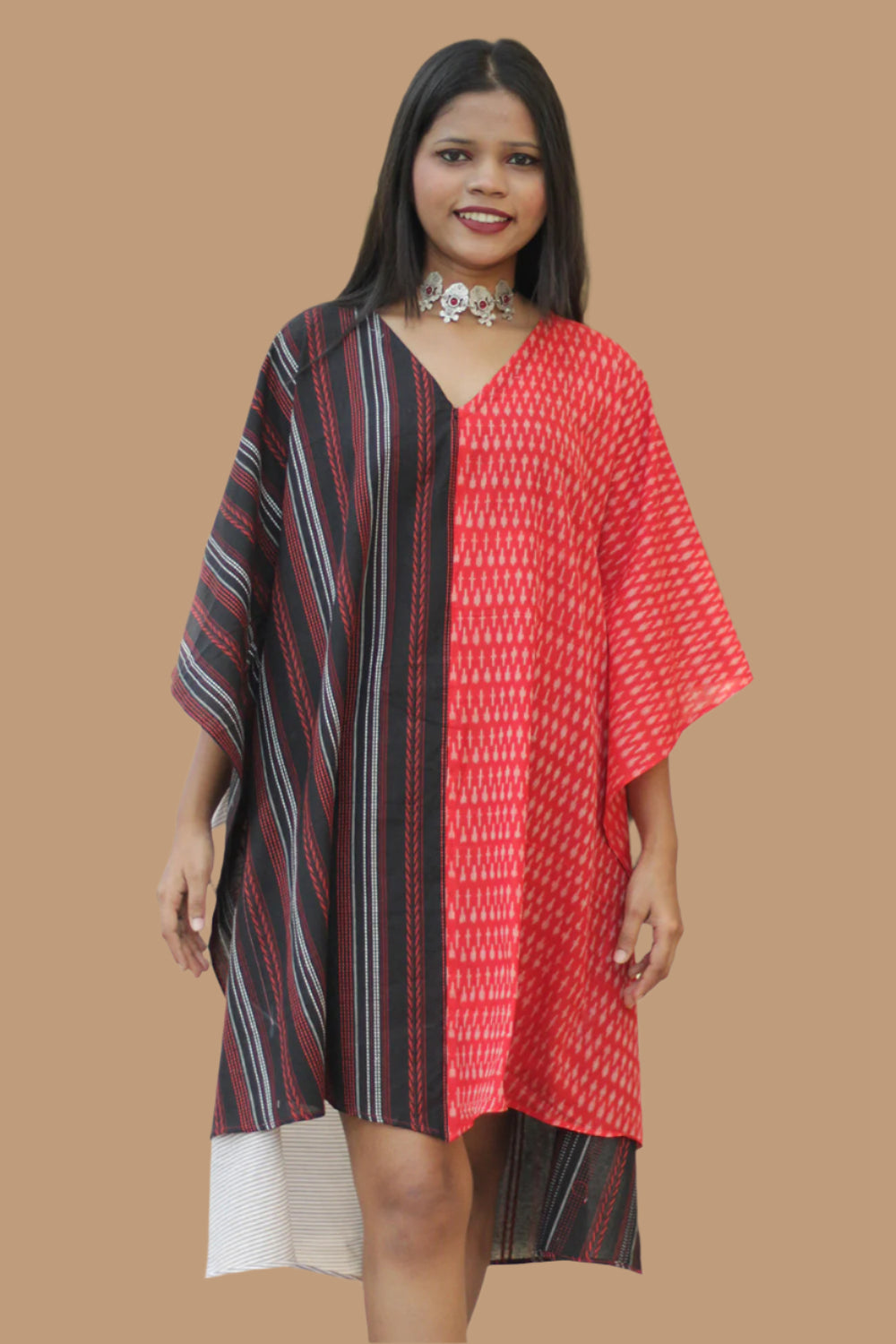 Aasmi | Hi-Lo Kaftan Dress | Black & Red