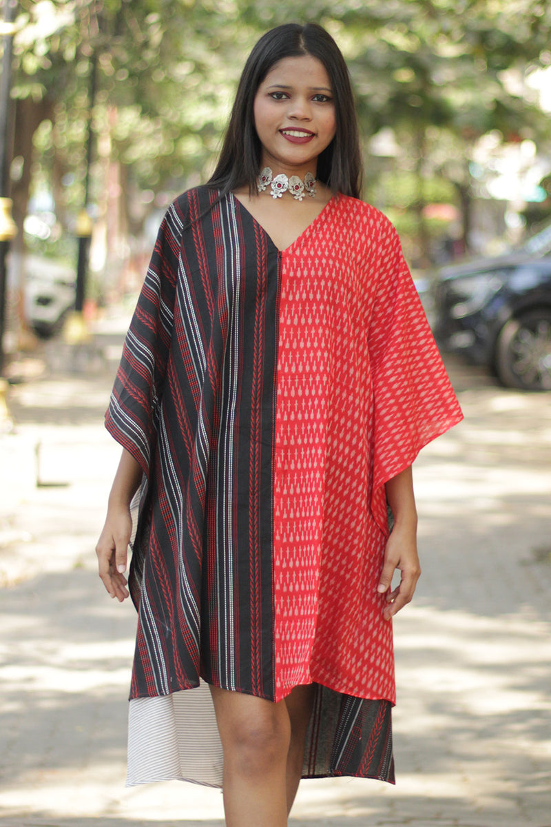 Aasmi | Hi-Lo Kaftan Dress  | Black & Red