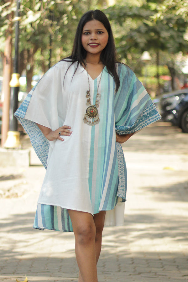 Aasmi | Hi-Lo Kaftan Dress | Aqua Stripes
