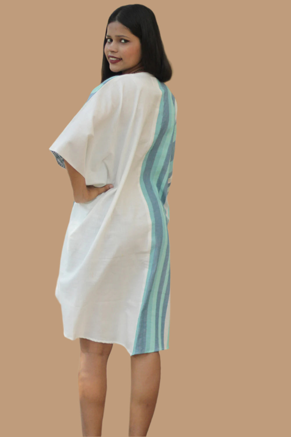Aasmi | Hi-Lo Kaftan Dress | Aqua Stripes
