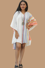 Aasmi | Hi-Lo Kaftan Dress   | Orange & Cerulean Stripes