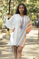 Aasmi | Hi-Lo Kaftan Dress   | Orange & Cerulean Stripes