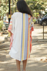 Aasmi | Hi-Lo Kaftan Dress   | Orange & Cerulean Stripes