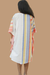 Aasmi | Hi-Lo Kaftan Dress   | Orange & Cerulean Stripes