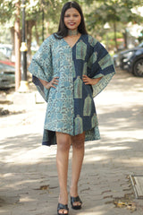 Aasmi | Hi-Lo Kaftan Dress  | Teal Ajrakh & Rose Vanaspati