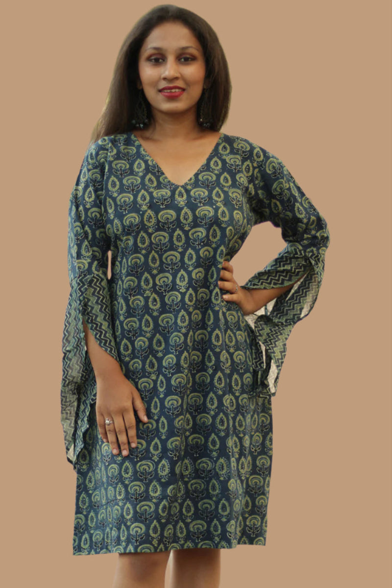 Tulip | Bell Sleeved Dress | Sea Green Prakriti Ajrakh