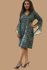 Tulip | Bell Sleeved Dress | Sea Green Prakriti Ajrakh