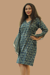 Tulip | Bell Sleeved Dress | Sea Green Prakriti Ajrakh