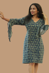 Tulip | Bell Sleeved Dress | Sea Green Prakriti Ajrakh