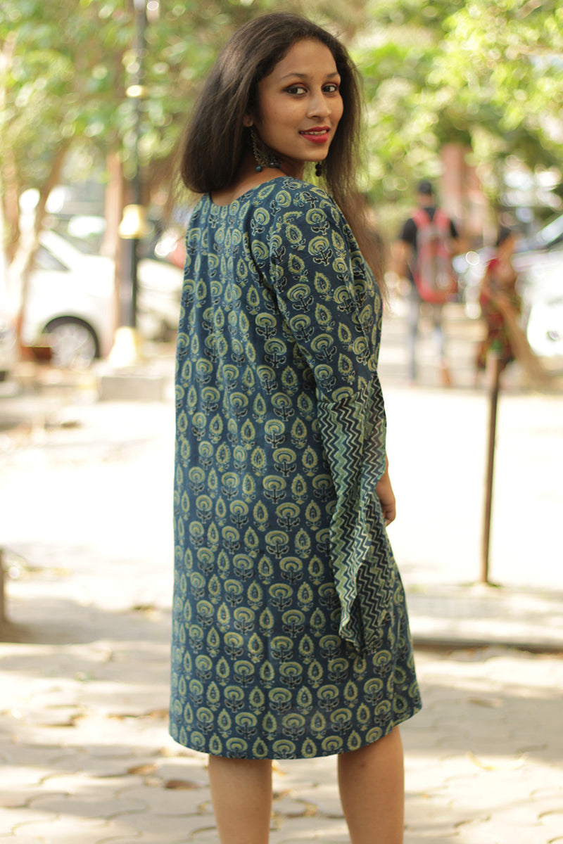 Tulip | Bell Sleeved Dress | Sea Green Prakriti Ajrakh