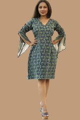 Tulip | Bell Sleeved Dress | Sea Green Prakriti Ajrakh