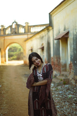Tulip | Bell Sleeved Dress | Noir Pine Ajrakh