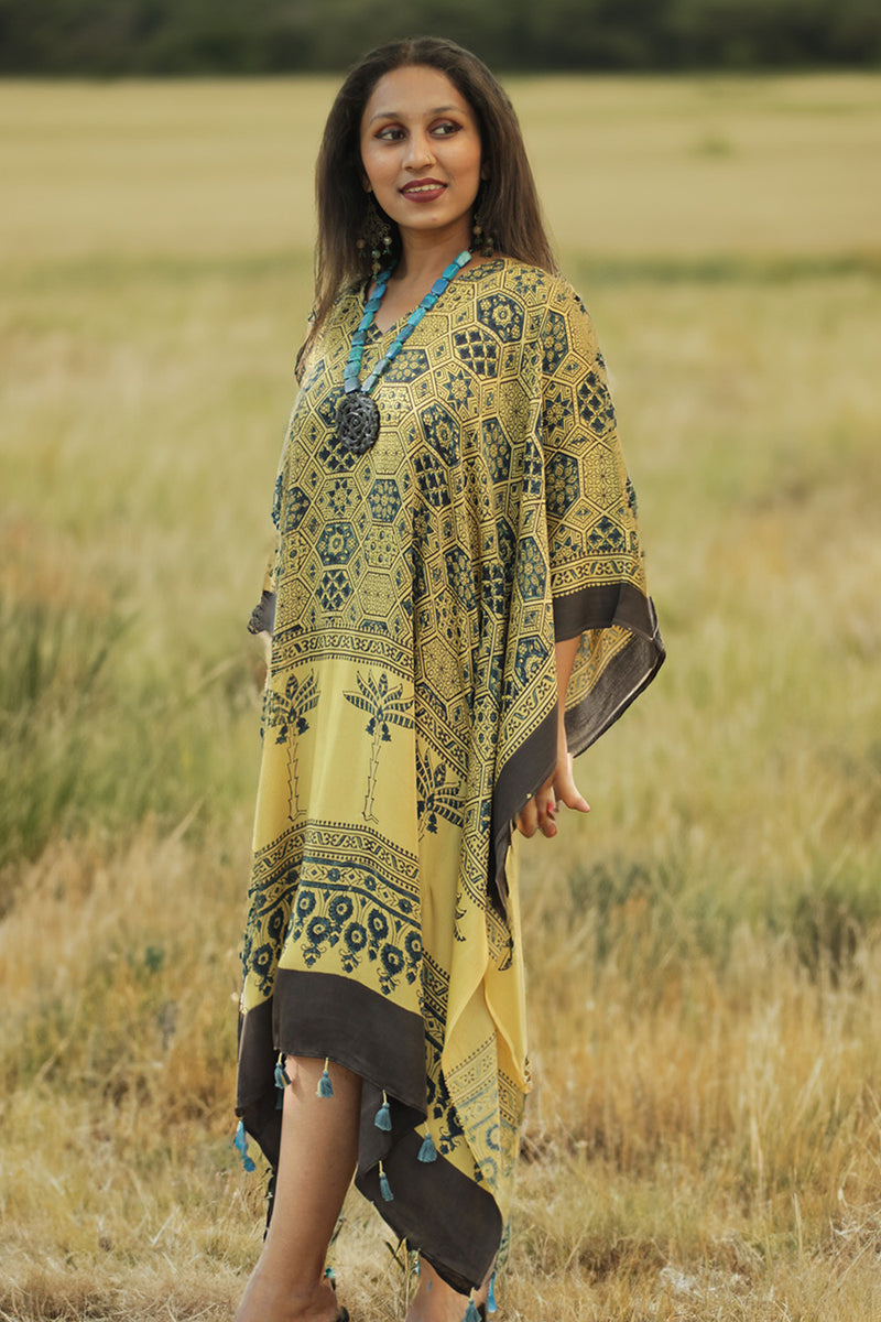 Sitaara | Modal Kaftan | Pale Yellow Ajrakh