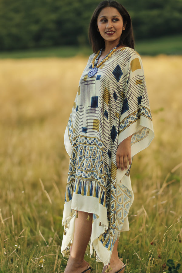 Sitaara | Modal Kaftan | Cream Medley Ajrakh