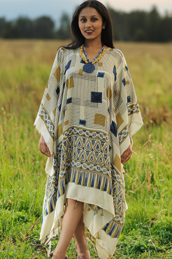 Sitaara | Modal Kaftan | Cream Medley Ajrakh