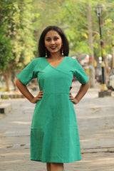 Juhi | Overlap Yoke Dress | Green