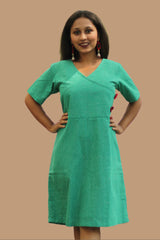 Juhi | Overlap Yoke Dress | Green