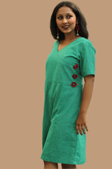 Juhi | Overlap Yoke Dress | Green