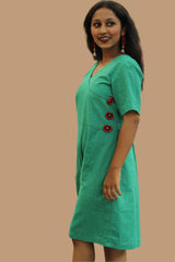 Juhi | Overlap Yoke Dress | Green