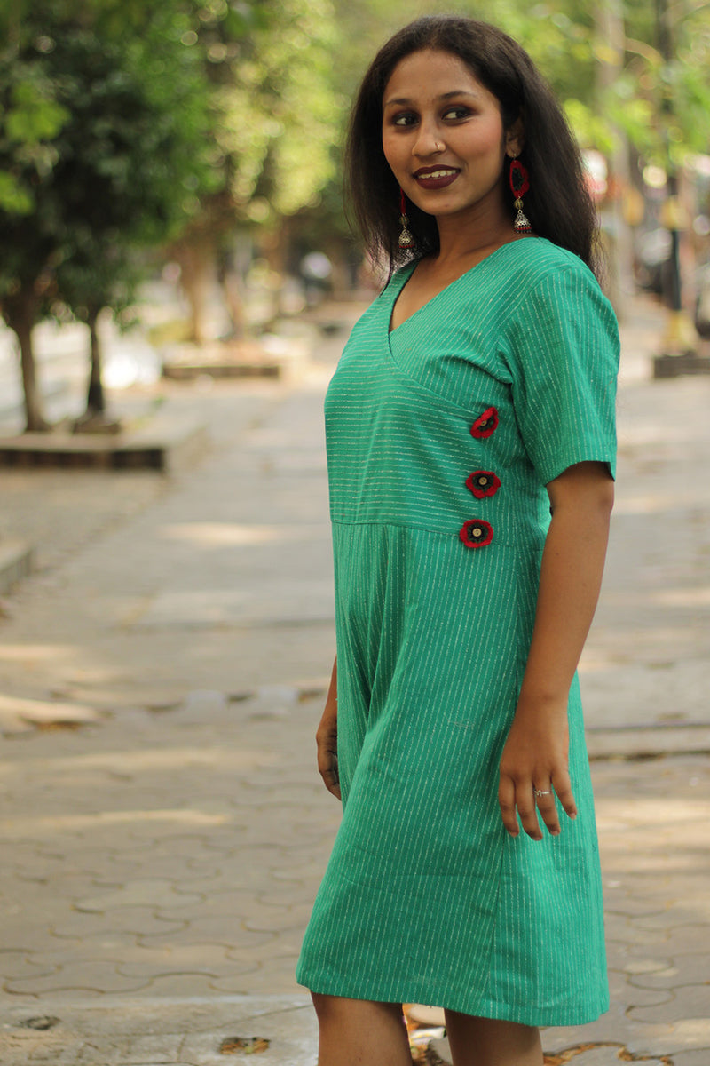 Juhi | Overlap Yoke Dress | Green