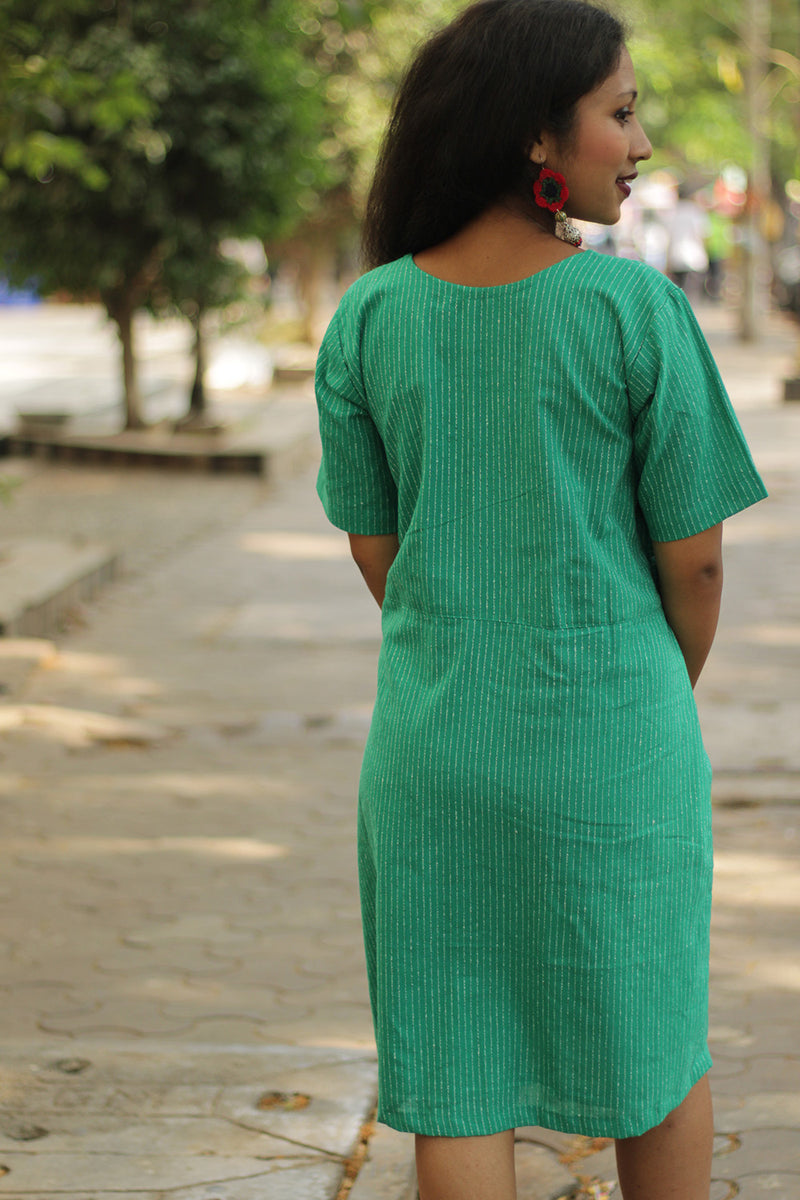 Juhi | Overlap Yoke Dress | Green
