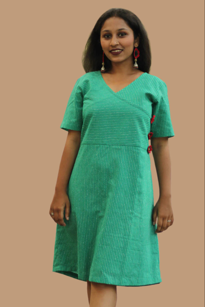 Juhi | Overlap Yoke Dress | Green