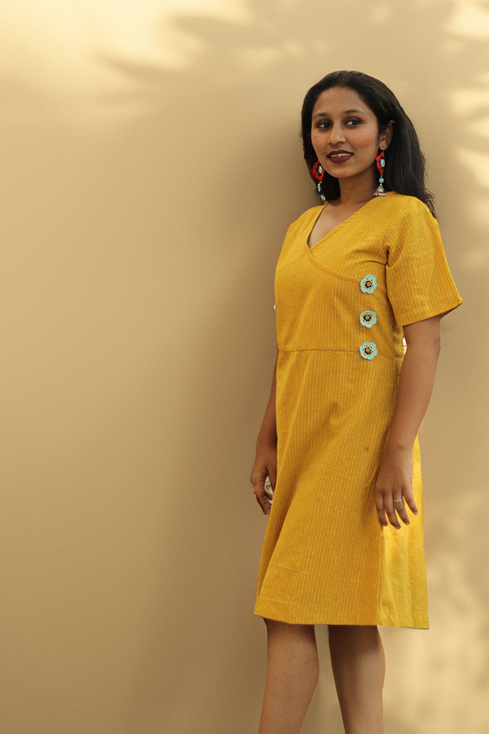 Juhi | Overlap Yoke Dress | Yellow