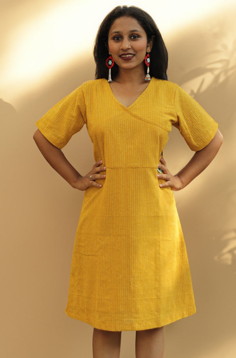 Juhi | Overlap Yoke Dress | Yellow