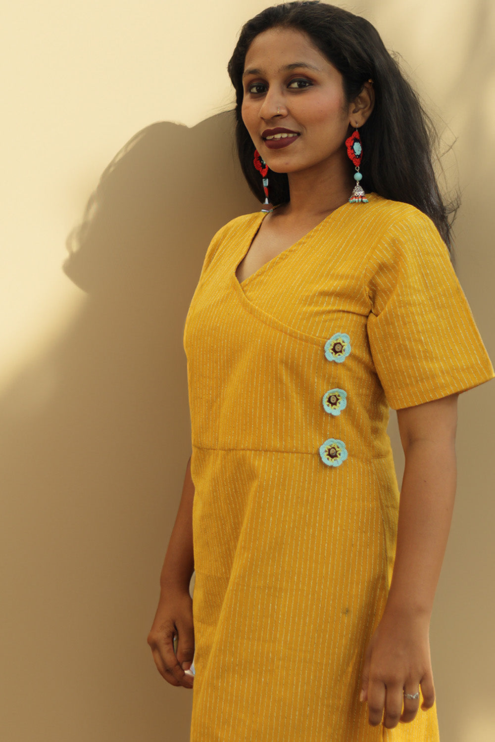 Juhi | Overlap Yoke Dress | Yellow