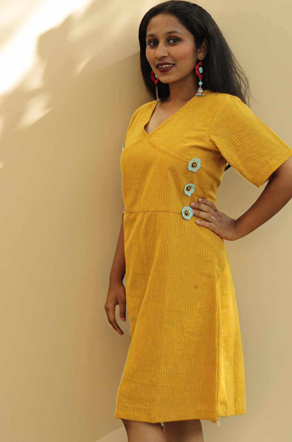 Juhi | Overlap Yoke Dress | Yellow