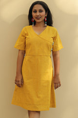 Juhi | Overlap Yoke Dress | Yellow