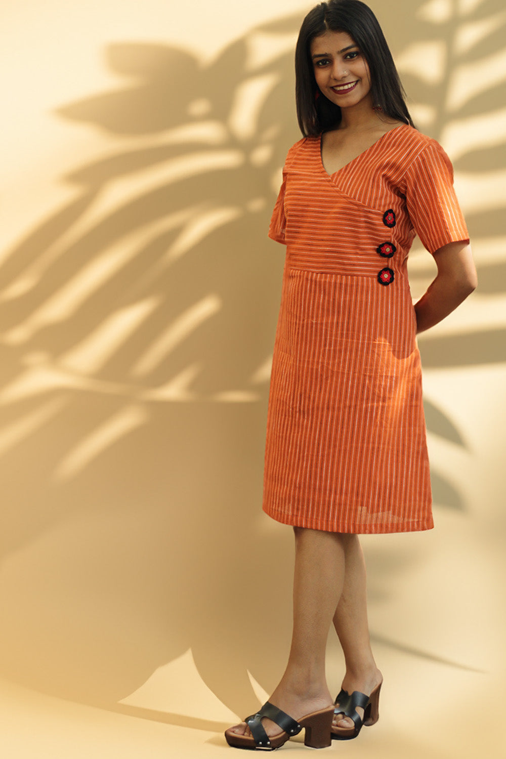 Juhi | Overlap Yoke Dress | Orange