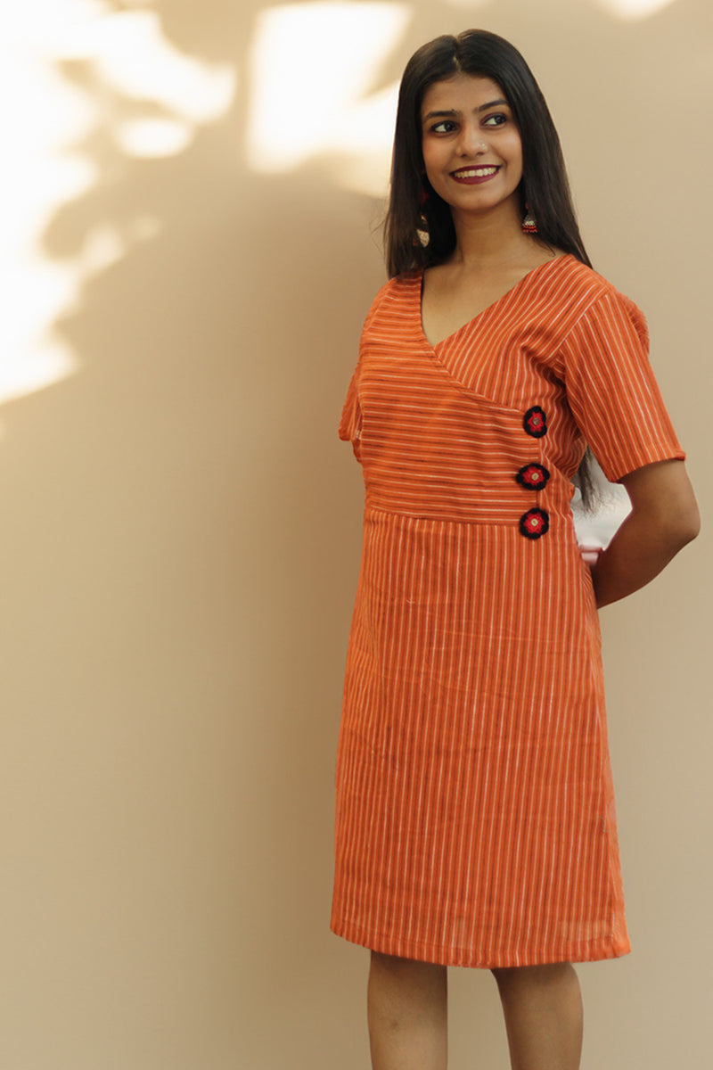 Juhi | Overlap Yoke Dress | Orange