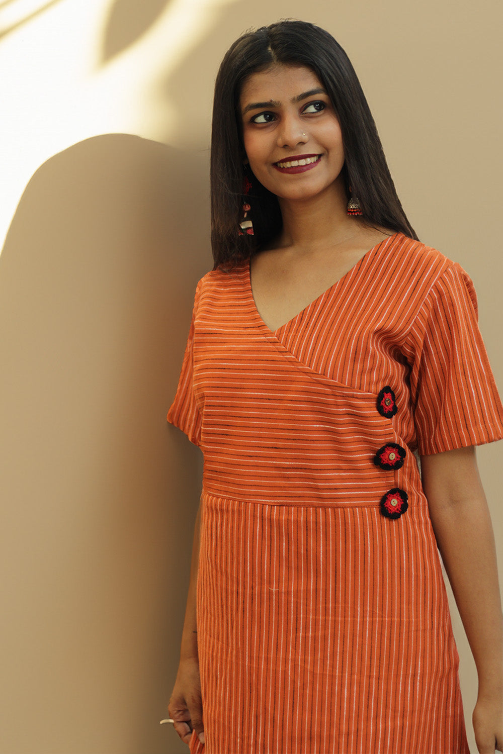 Juhi | Overlap Yoke Dress | Orange
