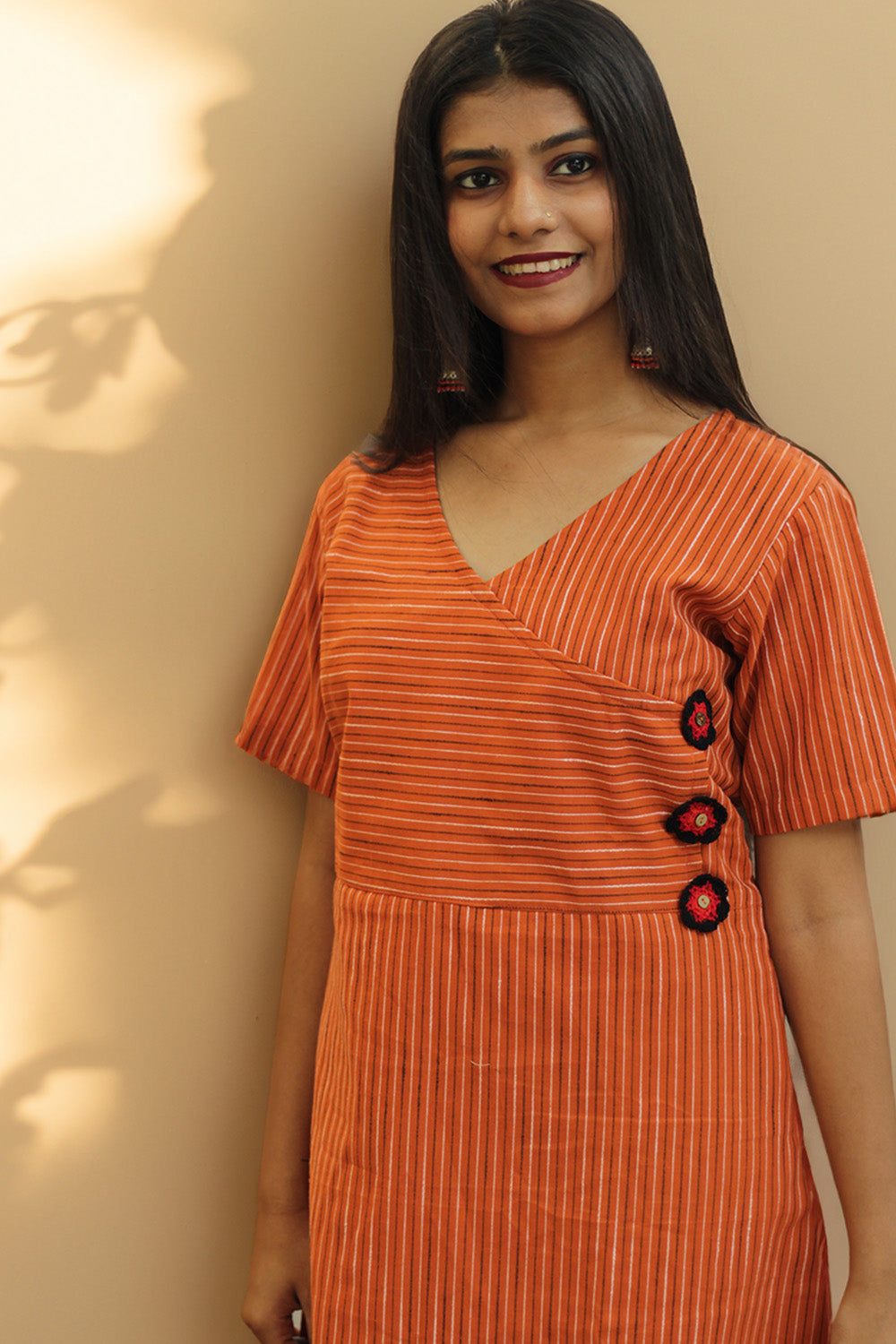 Juhi | Overlap Yoke Dress | Orange