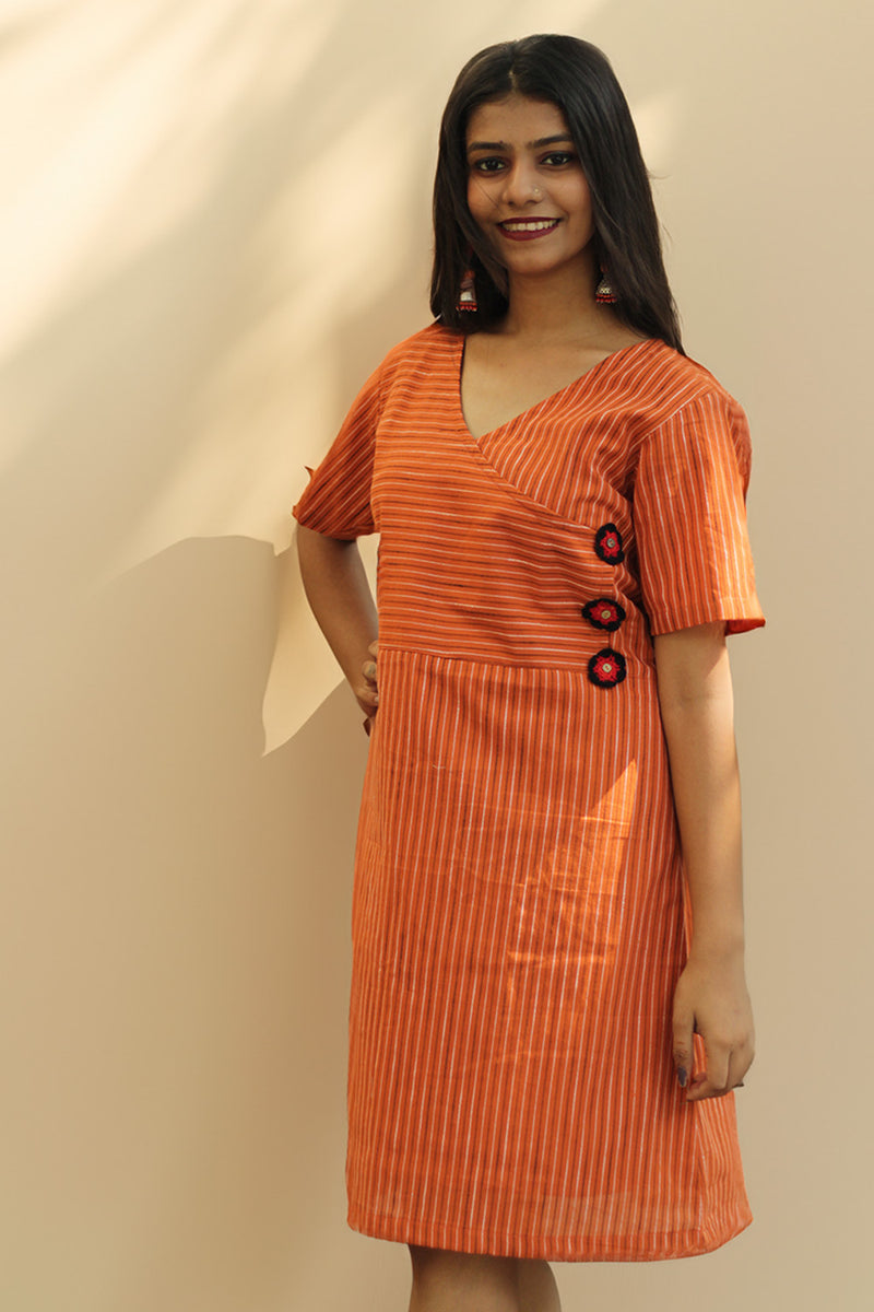 Juhi | Overlap Yoke Dress | Orange