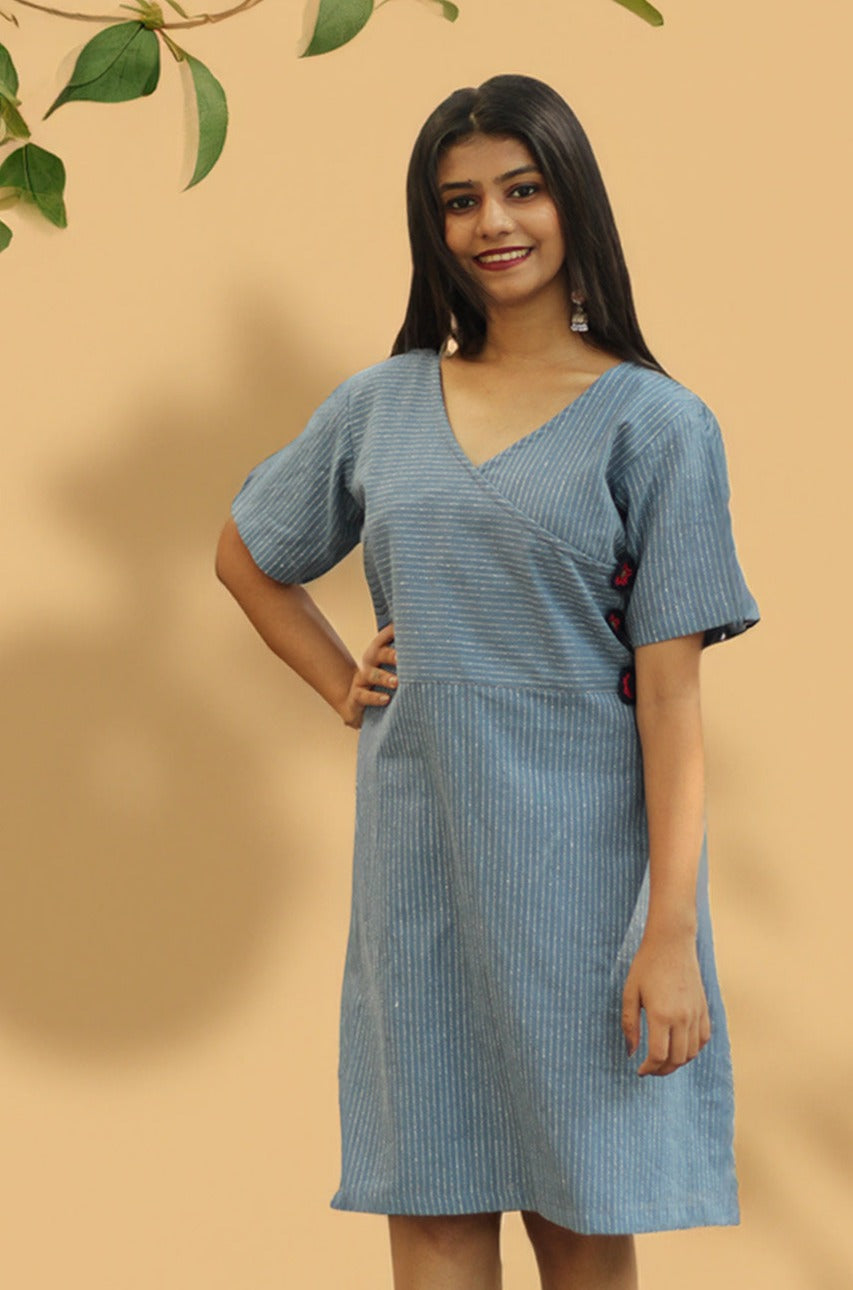 Juhi | Overlap Yoke Dress | Blue
