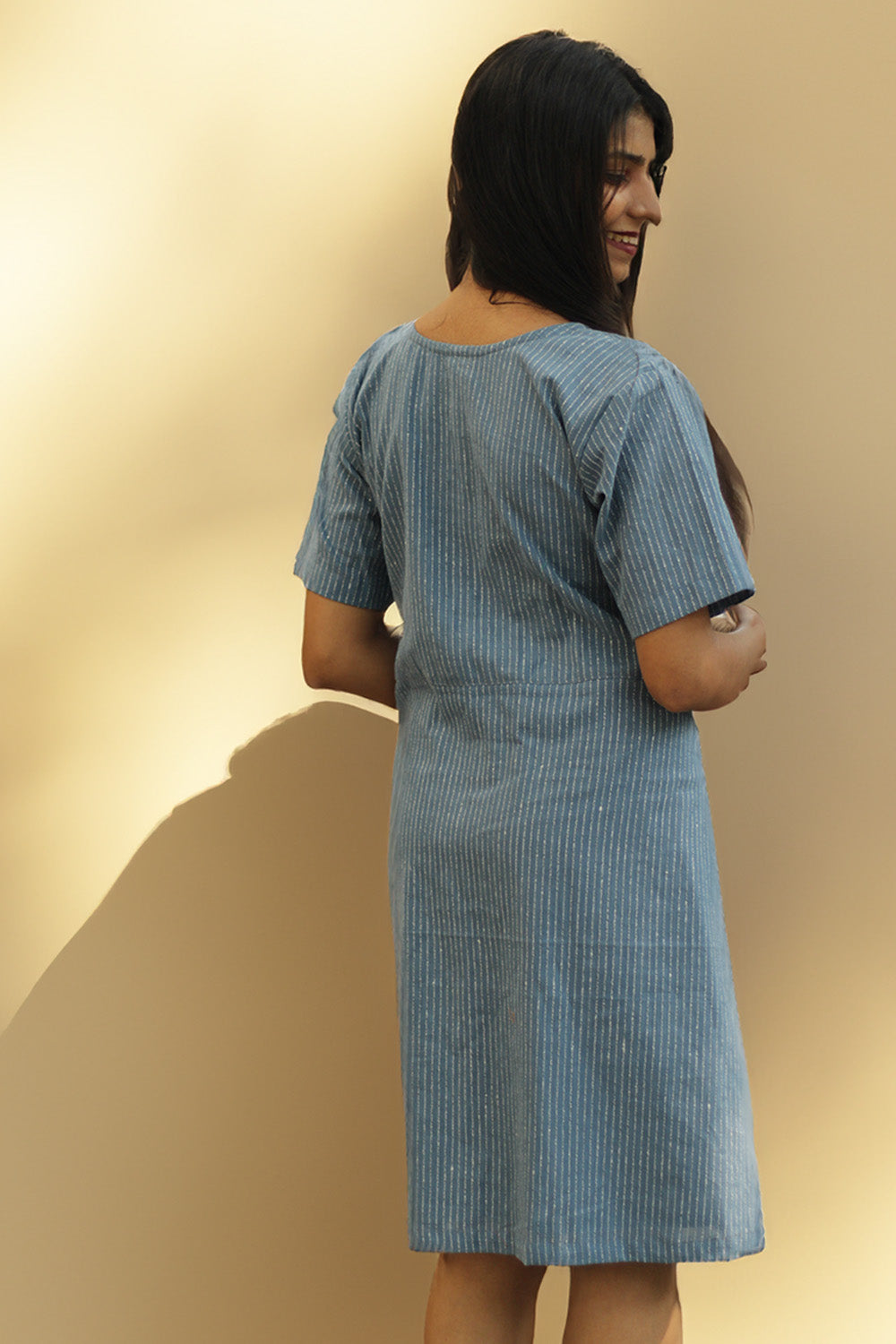 Juhi | Overlap Yoke Dress | Blue
