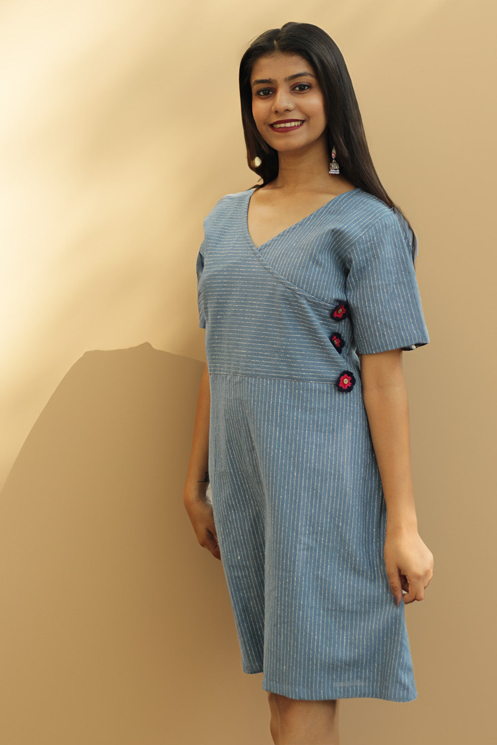 Juhi | Overlap Yoke Dress | Blue