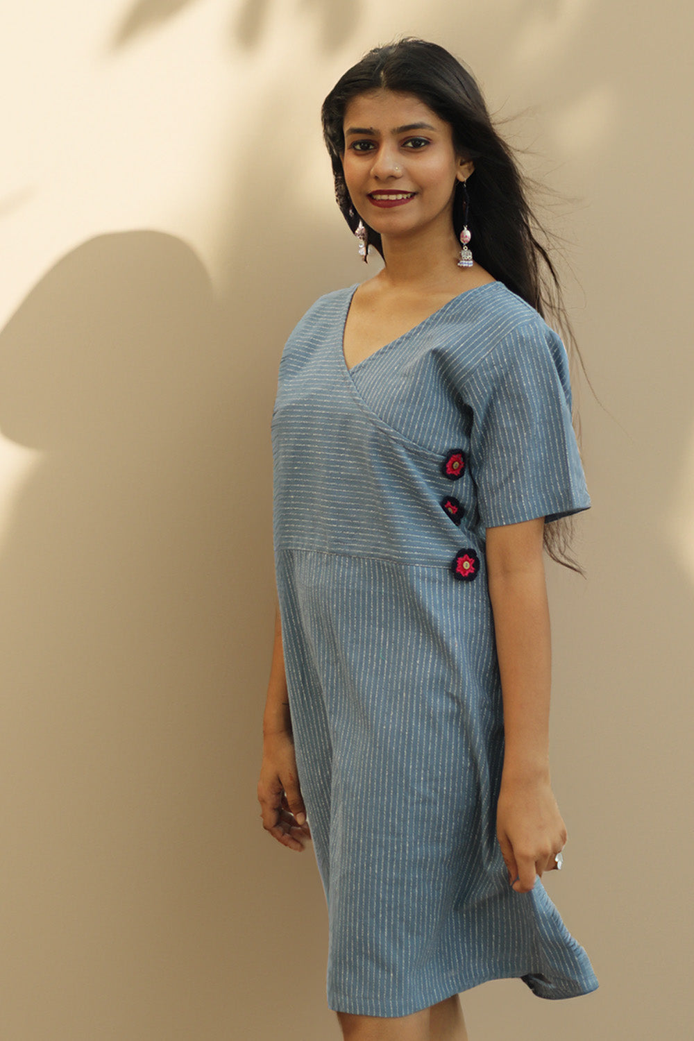 Juhi | Overlap Yoke Dress | Blue