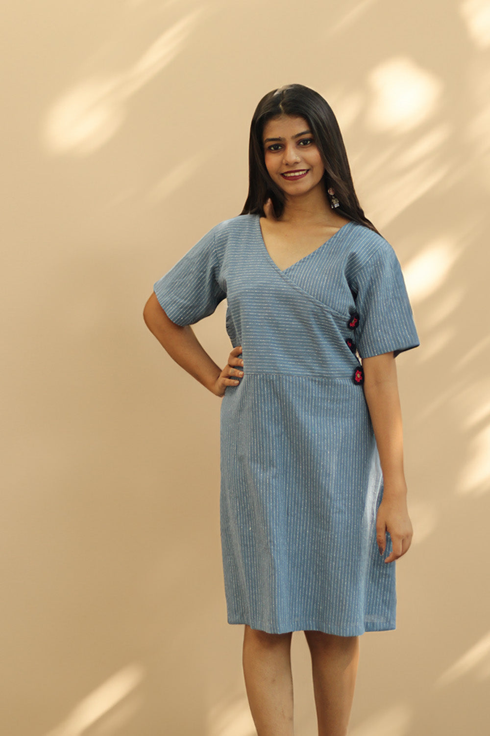 Juhi | Overlap Yoke Dress | Blue