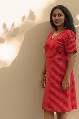 Juhi | Overlap Yoke Dress | Red