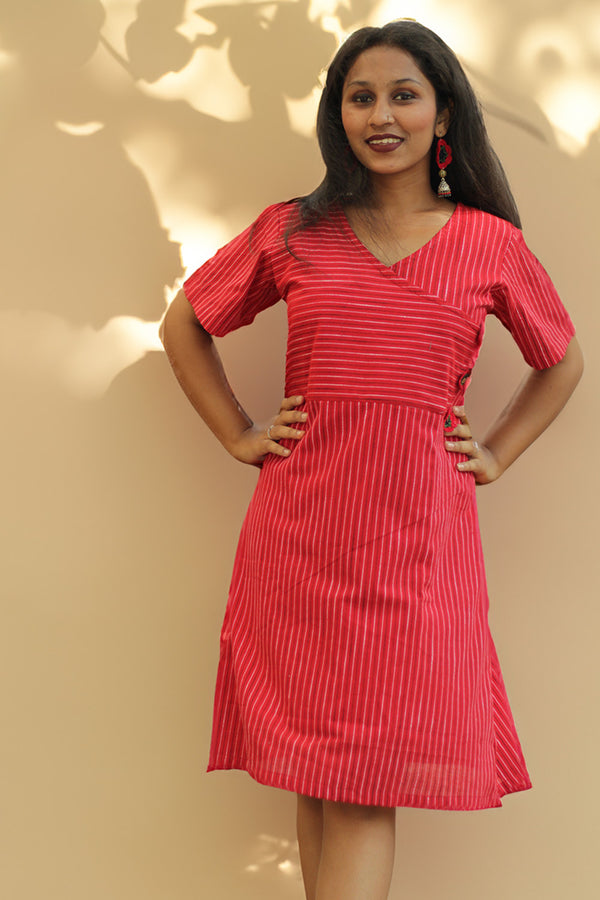 Juhi | Overlap Yoke Dress | Red