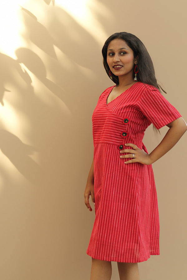 Juhi | Overlap Yoke Dress | Red