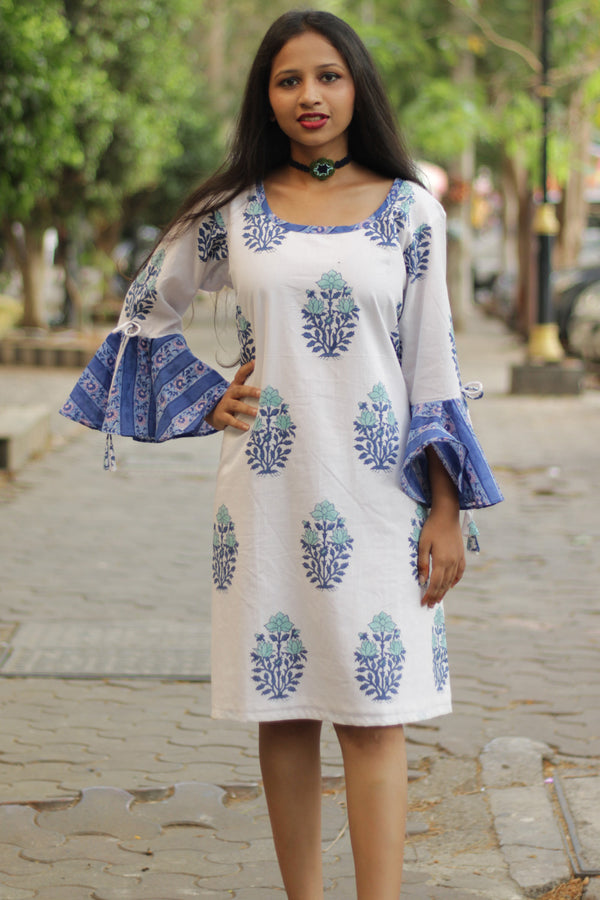 Sayali | Short Dress | Cobalt Blue Blooms Sanganeri
