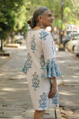 Sayali | Short Dress | Teal Blooms Sanganeri