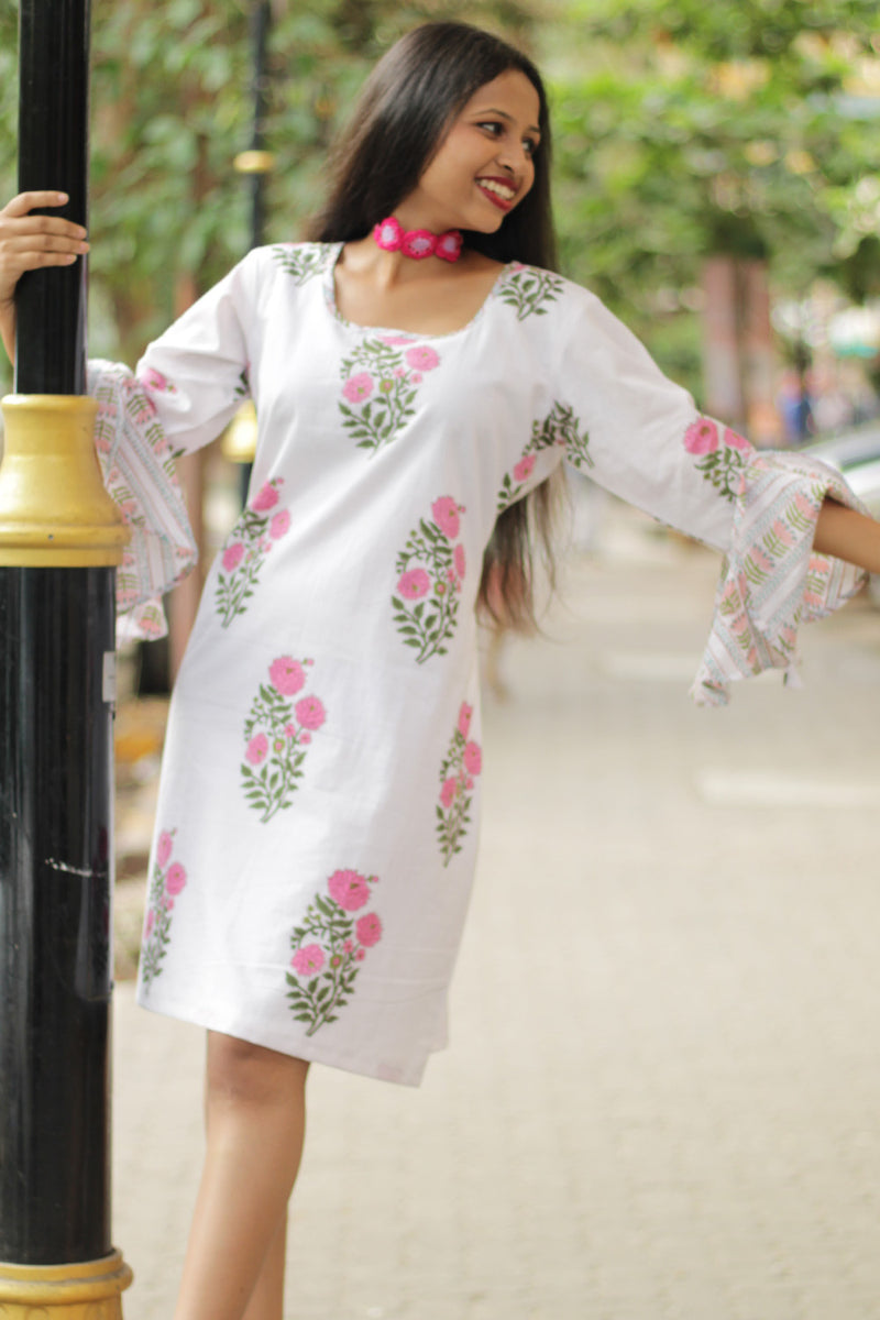 Sayali | Short Dress | Pink Dahlias Sanganeri