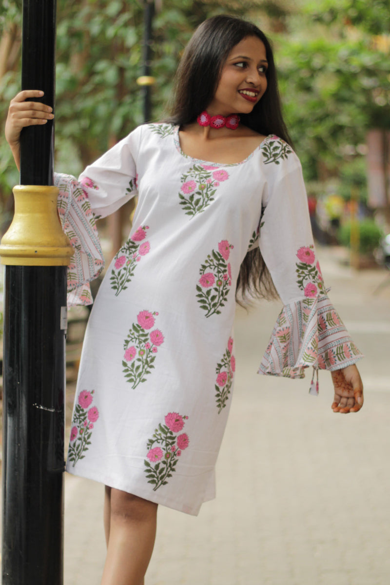 Sayali | Short Dress | Pink Dahlias Sanganeri