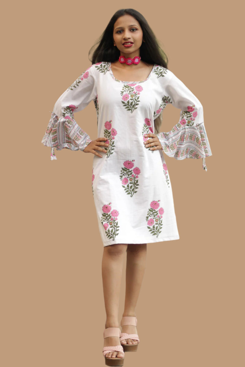 Sayali | Short Dress | Pink Dahlias Sanganeri