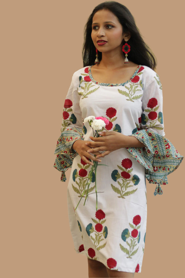 Sayali | Short Dress | Red blooms Sanganeri